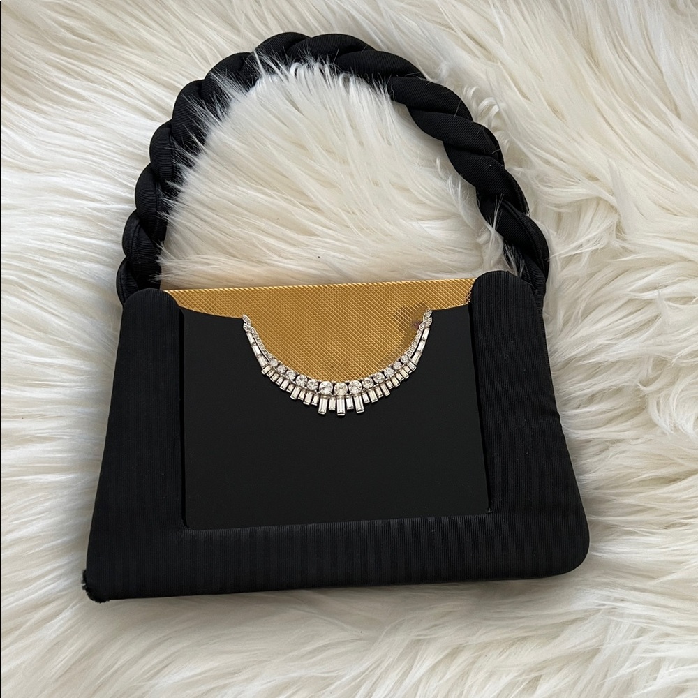 Vintage Volupte Black Enamel and Rhinestone Carryall/Evening Purse